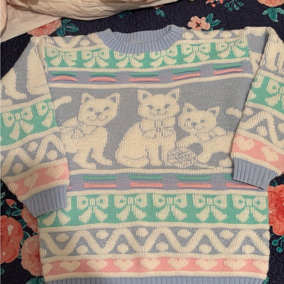vintage rose pastel fairy kei cat sweater - Picture 1 of 3
